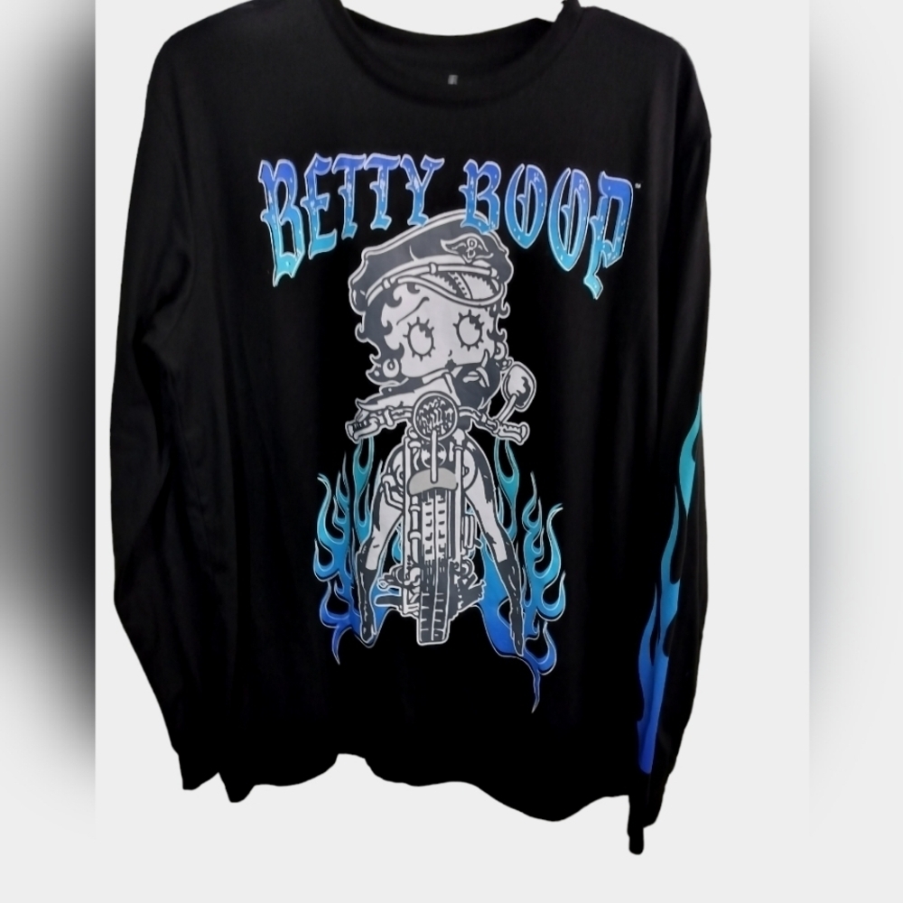 2023)Betty Boop Graphic Motorcycle Flame Long Sleeve Tee Size Large